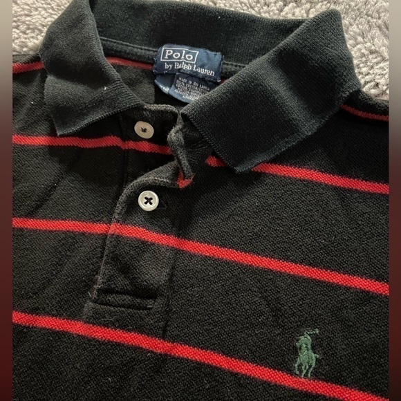 𝅺POLO Ralph Lauren Black With Red Stripes Youth Size 12/14 Golf Shirt, Preloved - Picture 3 of 6